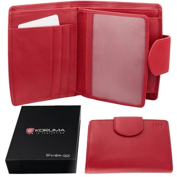 Portfel Damski Skórzany Czerwony Antykradzieżowy Chroni Karty Rfid Koruma