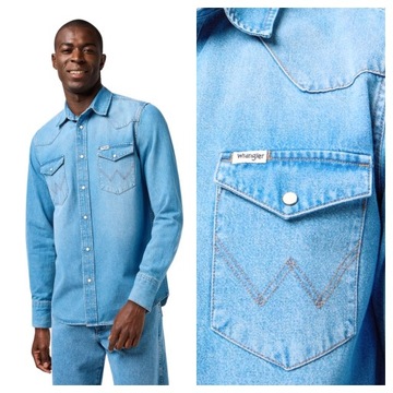 Koszula Męska Wrangler Western Shirt Mid Light Wash Jeansowa M