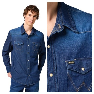 Koszula Jeansowa Męska Wrangler 27MW Regular Fit Dark Stone Niebieska XL