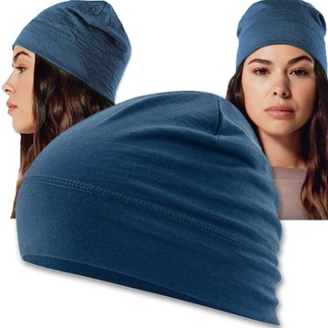 Czapka Termoaktywna Wełniana Wełna Merynosa Merino Damska Męska Beanie Blue