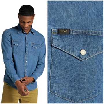 Lee Regular Shirt Washed Blue DżINS koszula bawełniana jeansowa męska XL