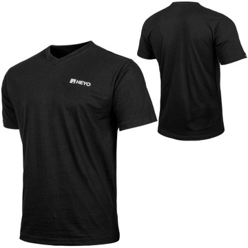 Koszulka Męska Heyo T-shirt Bawełniana Casual Dekolt V-neck Serek Czarna L