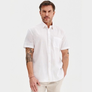 Biała koszula męska z krótkim rękawem Lniana Pako Lorente roz. XL