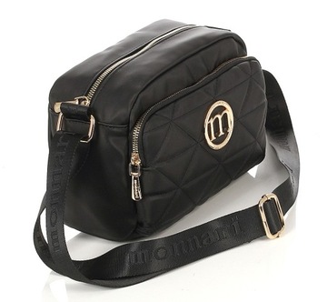 Monnari Pojemna czarna torebka listonoszka na długim pasku Pikowana Logo