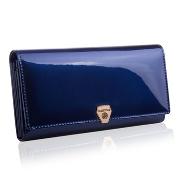 Portfel Damski Skórzany Betlewski granatowy lakierowany Rfid
