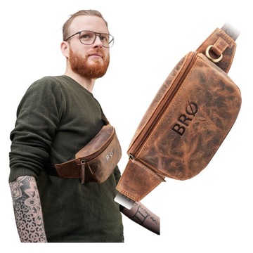 Saszetka Nerka Męska Biodrowe Saszetki Skórzane Brodrene Vintage Brąz