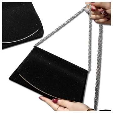 Czarna Torebka Wieczorowa Kopertówka Wizytowa Mała Łańcuszek mini