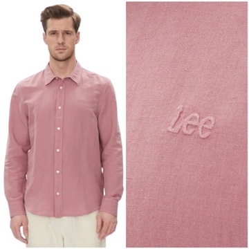 Lee Patch Shirt Garment Dye Mauve lniana pastelowa koszula małe logo XL