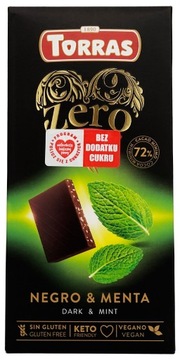 Czekolada Gorzka 72% z Miętą Bez Cukru i Glutenu Keto Vege 100g Torras Zero