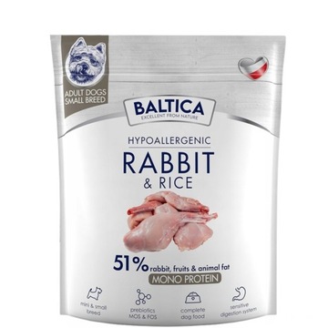 BALTICA dorosłe psy ras małych KRÓLIK RYŻ 1kg