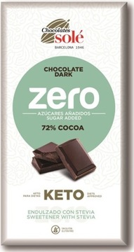 Czekolada gorzka 72% kakao bez dodatku cukru ze stevią Keto 100g Sole