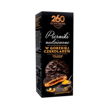 Kopernik Z serca fabryki Pierniki nadziewane w gorzkiej czekoladzie o smaku pomarańczowy 145 g