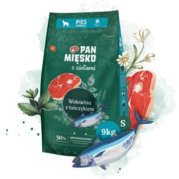 Pan Mięsko z Ziołami wołowina z tuńczykiem S sucha karma dla psa waga 9 kg