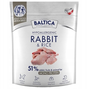 BALTICA dorosłe psy ras średnich KRÓLIK RYŻ 1kg