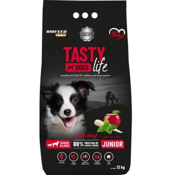 BIOFEED TASTY DOGS LIFE JUNIOR M&L WITH BEEF 12KG