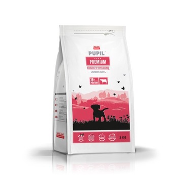 Karma sucha dla psa PUPIL FOODS Premium Junior Medium&Large, bogata w wołowinę, 3 kg