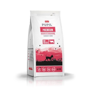 Karma sucha dla psa PUPIL FOODS Premium Junior Mini, bogata w wołowinę, 1,6 kg