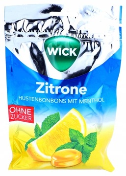 Cukierki bez cukru Wick Mięta Cytryna na Gardło Kaszel 72g De