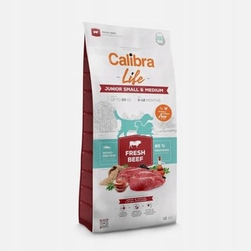 Calibra Life Junior Small & Medium Breed, ze świeżą wołowiną - 12 kg