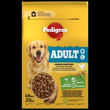 Pedigree Adult 2,6kg Z Drobiem I Warzywami Sucha Karma Dla Psów Średnich I Dużych Ras