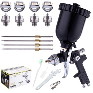 Pistolet Lakierniczy 4X Dysza Hvlp 1.4 1.7 2.0 2.5 mm Do Malowania Black