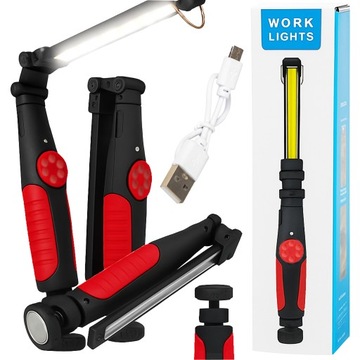 Lampa Warsztatowa Robocza Latarka Led Magnes Usb Lampka Cob Zawieszka
