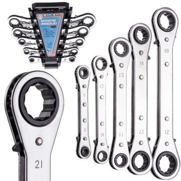 Zestaw Kluczy Oczkowych Z Grzechotką Klucze 6-21mm Dwustronne 5szt