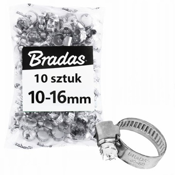 Bradas Zestaw 10 sztuk Opaski ślimakowe Nierdzewne Metalowe Zaciskowe 10-16mm 9mm