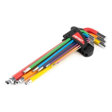 Klucze imbusowe Hex z kulką extra długie imbusy zestaw 9 szt. AMIO-04299