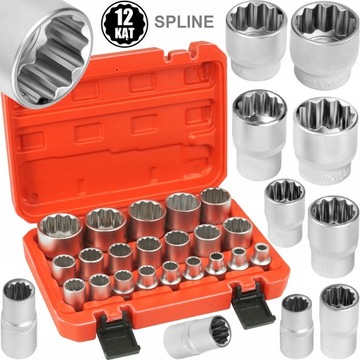 Klucze Nasadowe 1/2 Nasadki Spline 12 Kątne Dwunastokątne 8-36mm Zestaw 21e