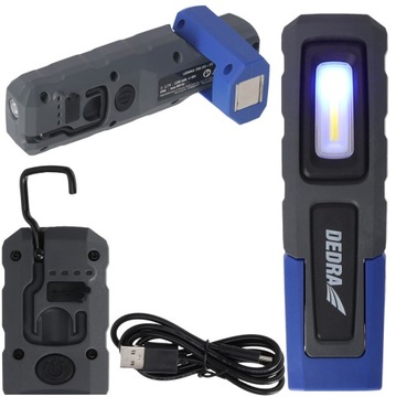 Latarka Led Warsztatowa Dedra 2200mAh 400lm z magnesem Haczyk Usb-c Uv