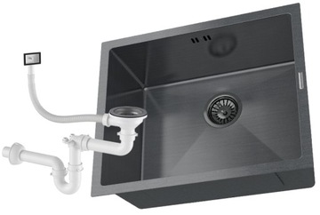 Granitan Zlew Podblatowy Stalowy Jedna Komora Czarny Kuchenny Metalowy BARI54