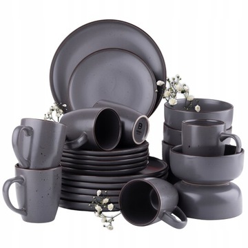 Komplet Obiadowy Serwis Kawowy Talerze Kubki 24 El. Na 6 Os W Kropki Boho