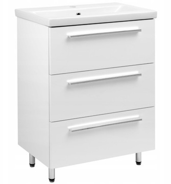 Szafka stojąca z umywalką Astor Bryza 60x40cm biała 3 szuflady nóżki chrom