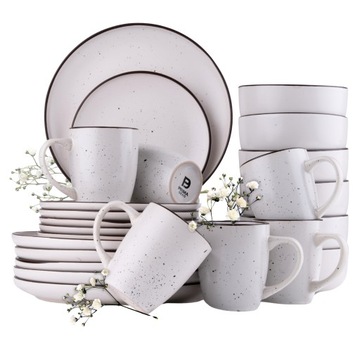 Komplet Obiadowy Serwis Kawowy Talerze Kubki 24 El. Na 6 Os W Kropki Boho