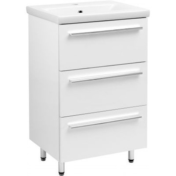 Szafka Stojąca Z Umywalką Astor Bryza 51cm biała 3 szuflady uchwyty chrom