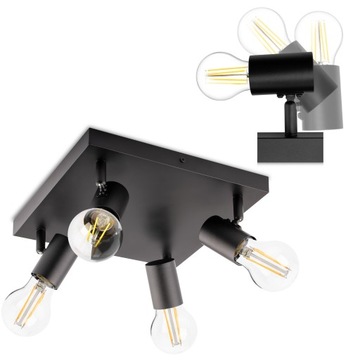 Lampa Sufitowa Oprawa Halogenowa Żyrandol Plafon 4x E27 Wisząca Loft Tuba