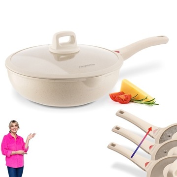 Patelnia Wok Głęboka Indukcja Gaz Pokrywka Konighoffer Creamy Marble 30 cm