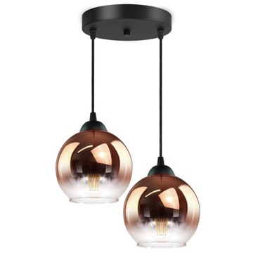 Lampa Wisząca Dwie Kule Miedziane Transparentne