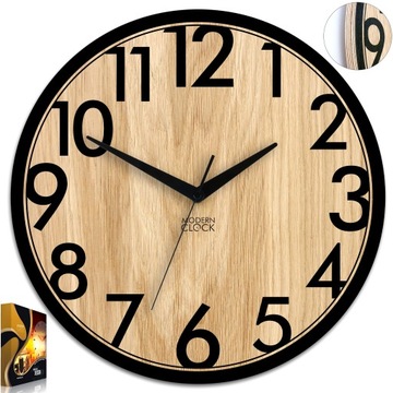 Zegar ścienny drewniany Dębowy Focus – 33 cm, cichy mechanizm