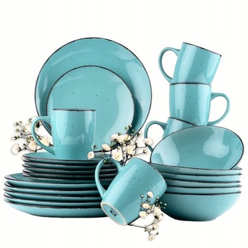 Serwis Obiadowy Na 6 Osób Komplet Talerzy Z Kubkami 24 El Kamionka Turkus