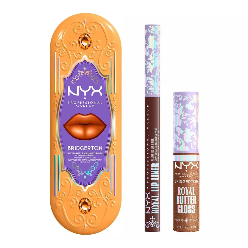 NYX Professional Makeup Bridgerton Royal Treasures Lip Kit 06 zestaw do makijażu ust błyszczyk Royal Butter Gloss Pout and About 8 ml + konturówka Ro