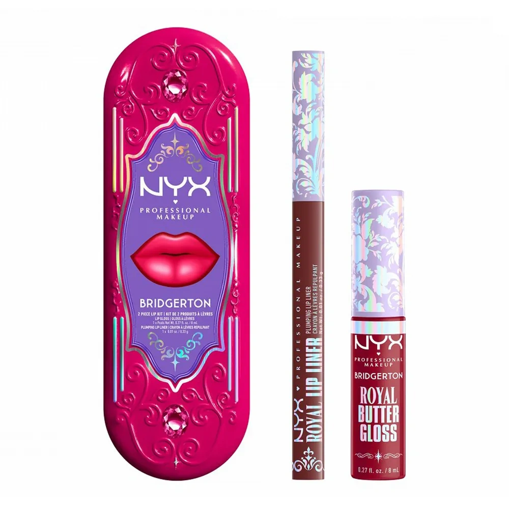 NYX Professional Makeup Bridgerton Royal Treasures Lip Kit 05 zestaw do makijażu ust błyszczyk Royal Butter Gloss Cherry Courtship 8 ml + konturówka