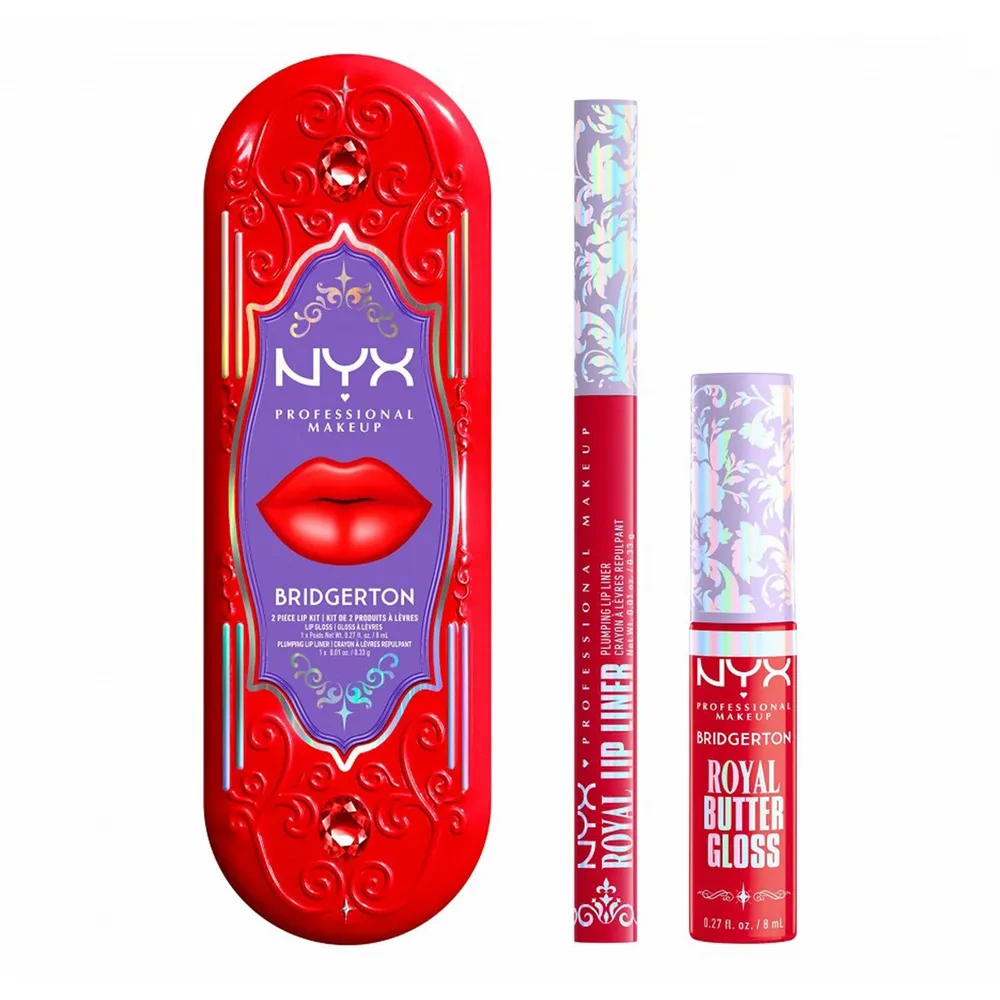 NYX Professional Makeup Bridgerton Royal Treasures Lip Kit 04 zestaw do makijażu ust błyszczyk Royal Butter Gloss Rouge Romance 8 ml + konturówka Roy