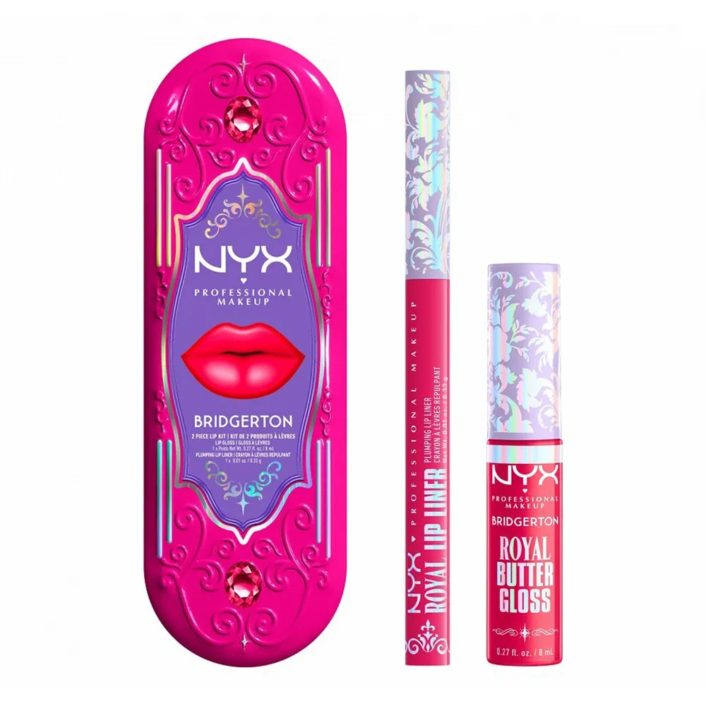 NYX Professional Makeup Bridgerton Royal Treasures Lip Kit 03 zestaw do makijażu ust błyszczyk Royal Butter Gloss Summer Fruit 8 ml + konturówka Roya