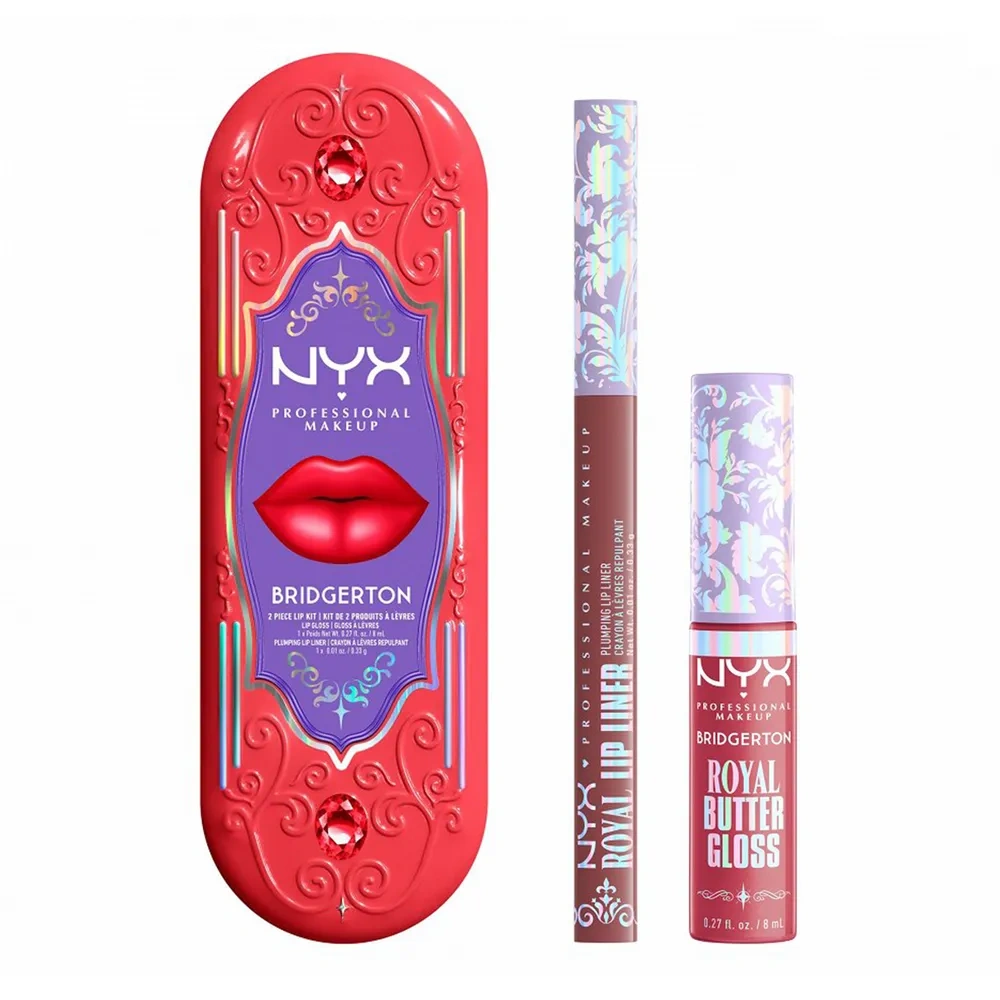 NYX Professional Makeup Bridgerton Royal Treasures Lip Kit 01 zestaw do makijażu ust błyszczyk Royal Butter Gloss Peony Passion 8 ml + konturówka Roy