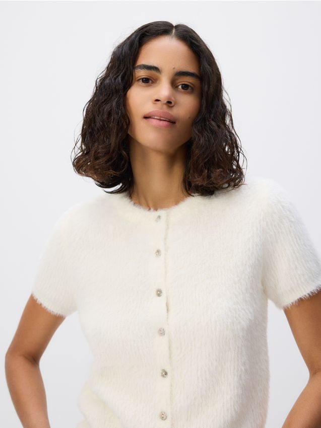 Reserved - Kardigan z krótkim rękawem - złamana biel