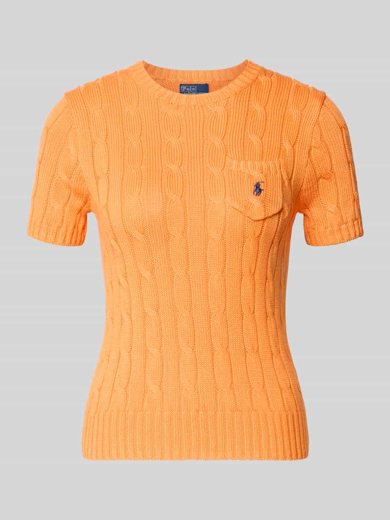 Sweter z krótkim rękawem o kroju slim fit z wyhaftowanym logo