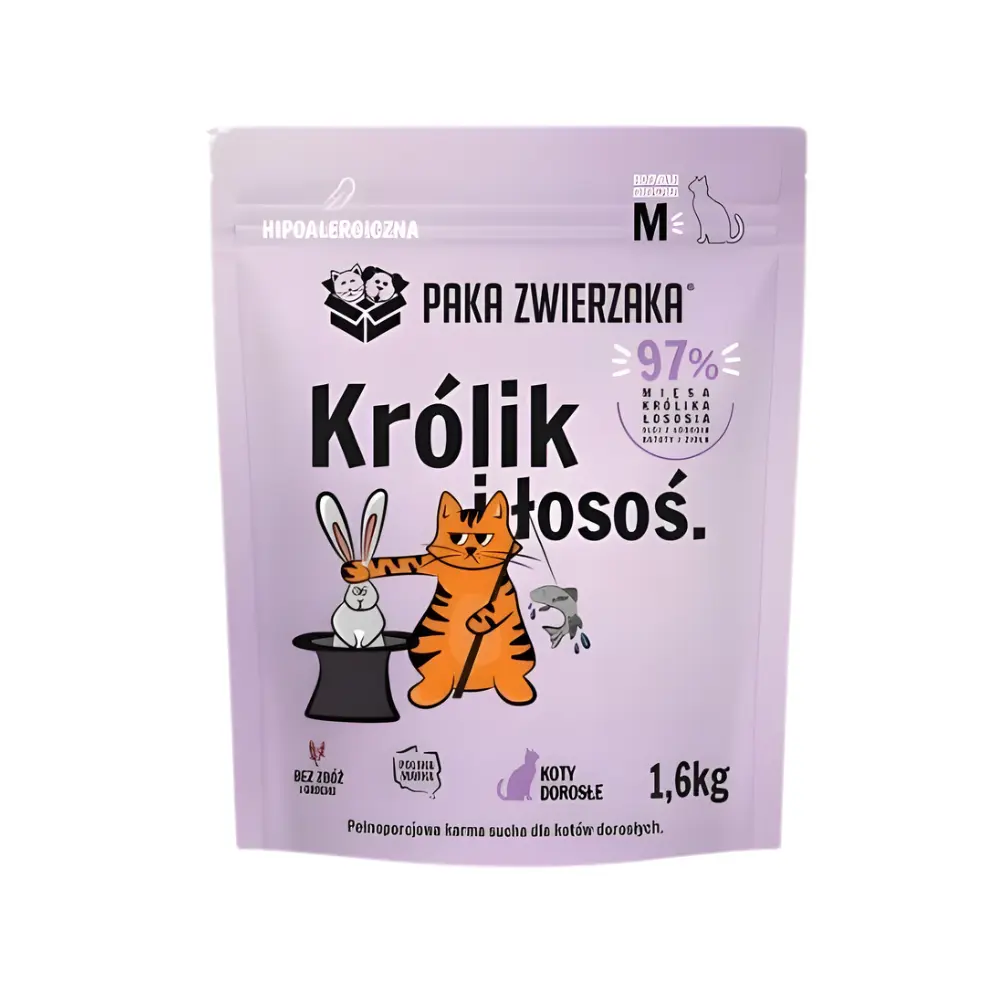 Paka Zwierzaka Królik z łososiem M 1,6 kg Sucha karma dla kota BEZ ZBÓŻ