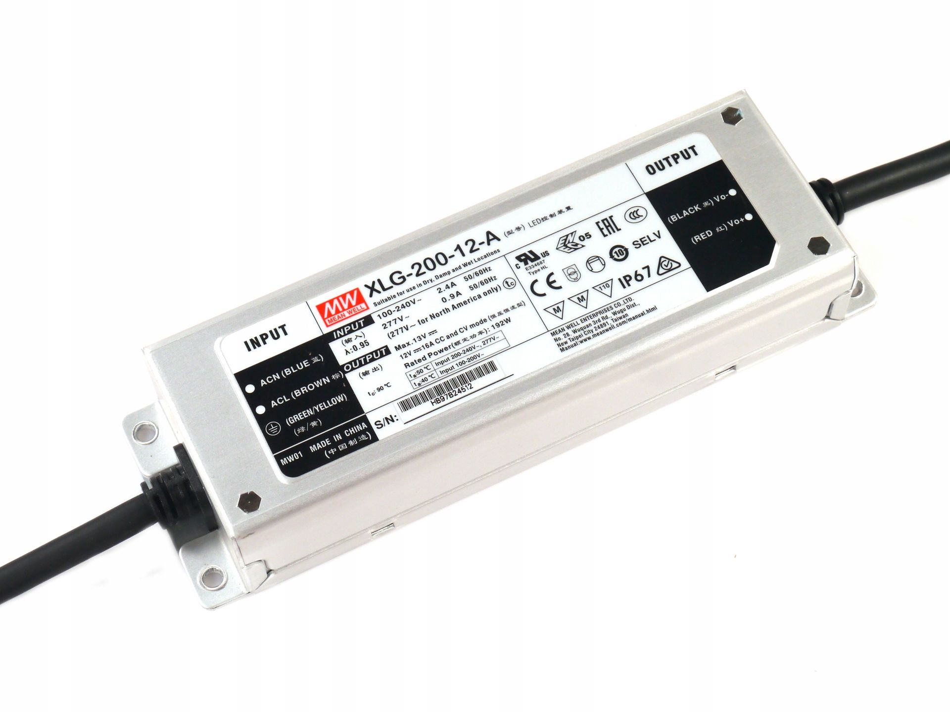 Zasilacz impulsowy Mean Well XLG-200-12-A hermetyczny IP67 192W 12V 16A led